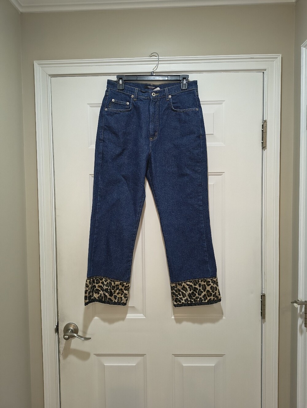 Karen Kane Leopard Trim Straight Leg Jeans Size 10